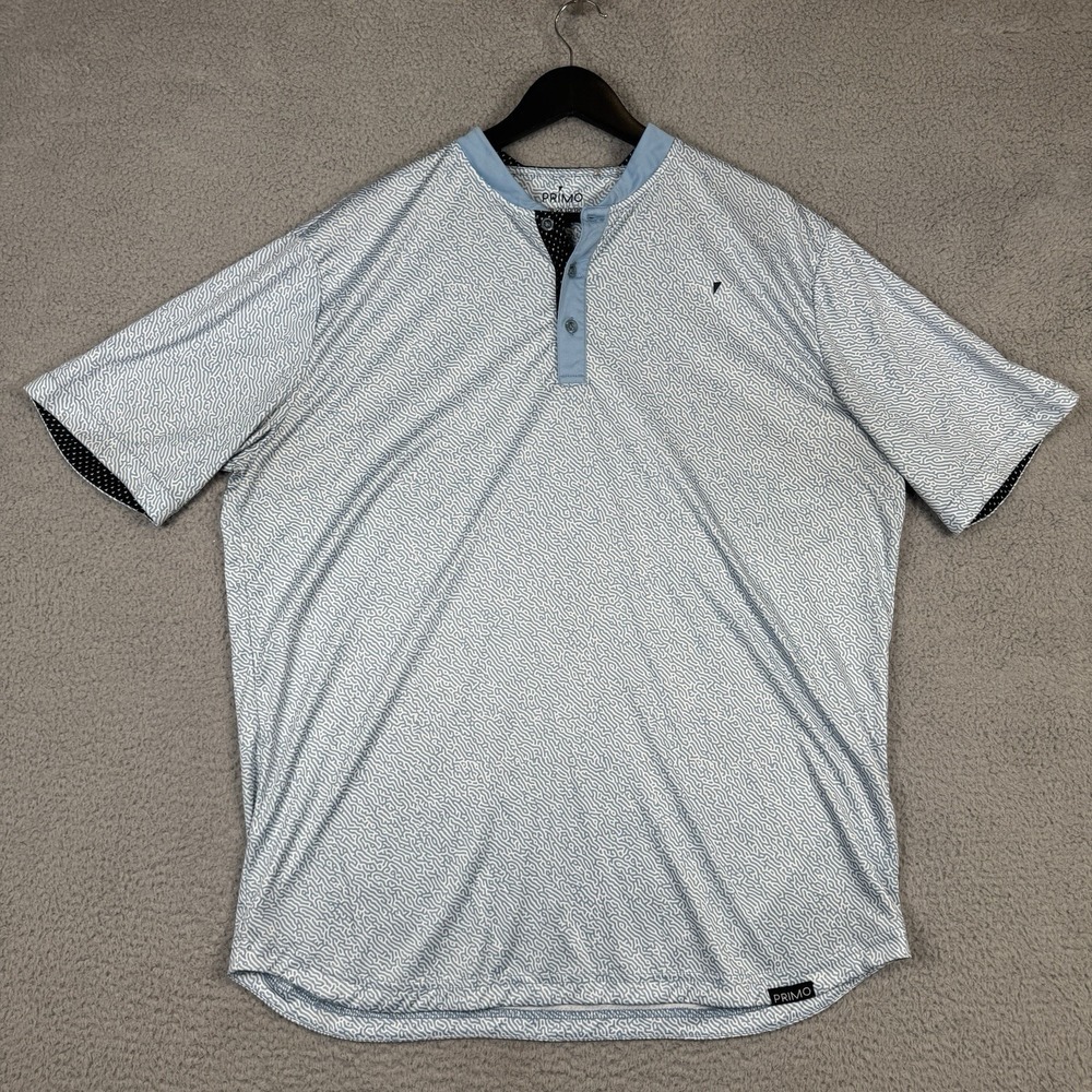 Primo Polo Shirt Mens XXL Blue Blade Collar Abstract Golf Performance Stretch